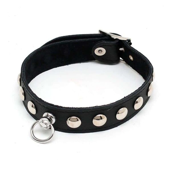 RIMBA Bondage Play Læder Halsbånd med Kuppel 2,5 cm - S/M