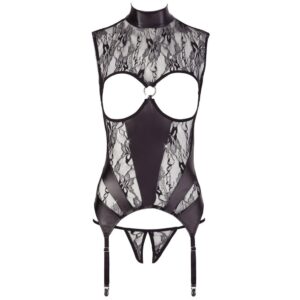 Abierta Fina Allison Bundløs Wetlook Corsage Sæt Sort - XL Abierta Fina Allison Bundløs Wetlook Corsage Sæt Sort - XL